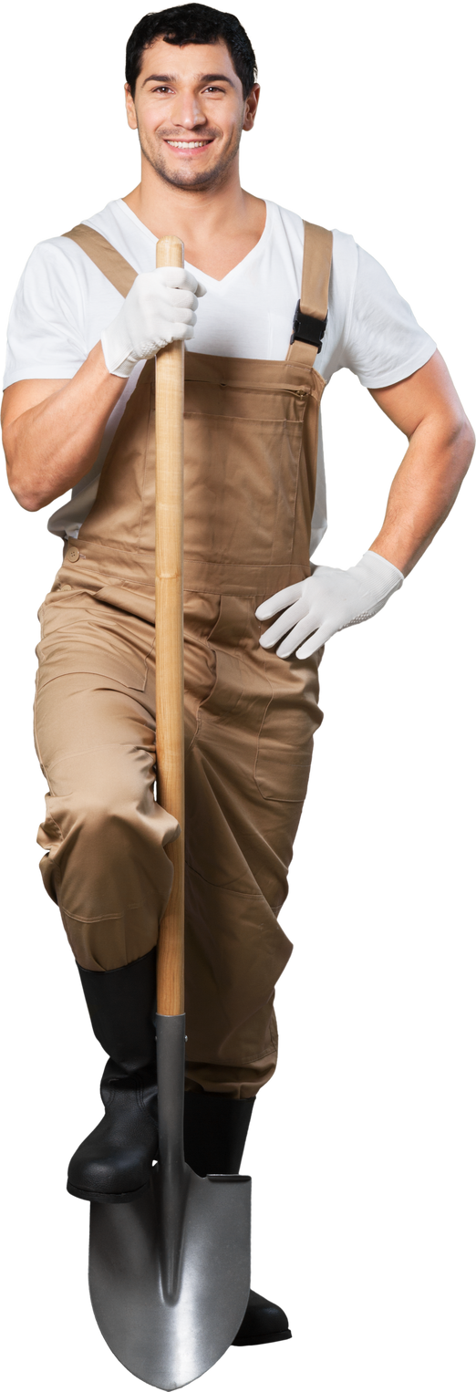 Happy Young Gardener in Dungarees Isolated